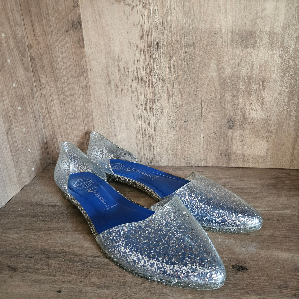 Jeffrey Campbell Havana D'Orsay Silver Glitter Clear Pointed Toe Jelly Flats 8 - Picture 2 of 4